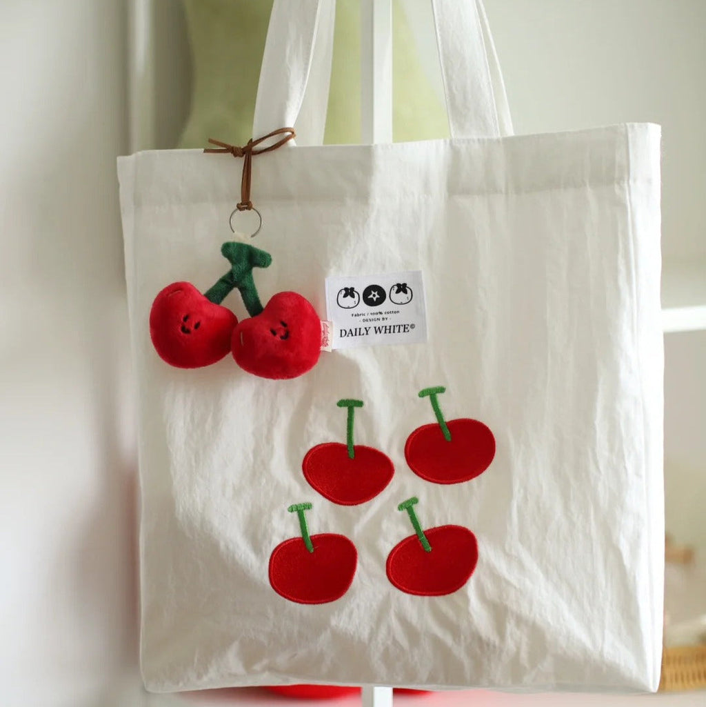 LuLuFun Studio Cherry Bag Charm – Cute Plush Fruit Keychain Accessory