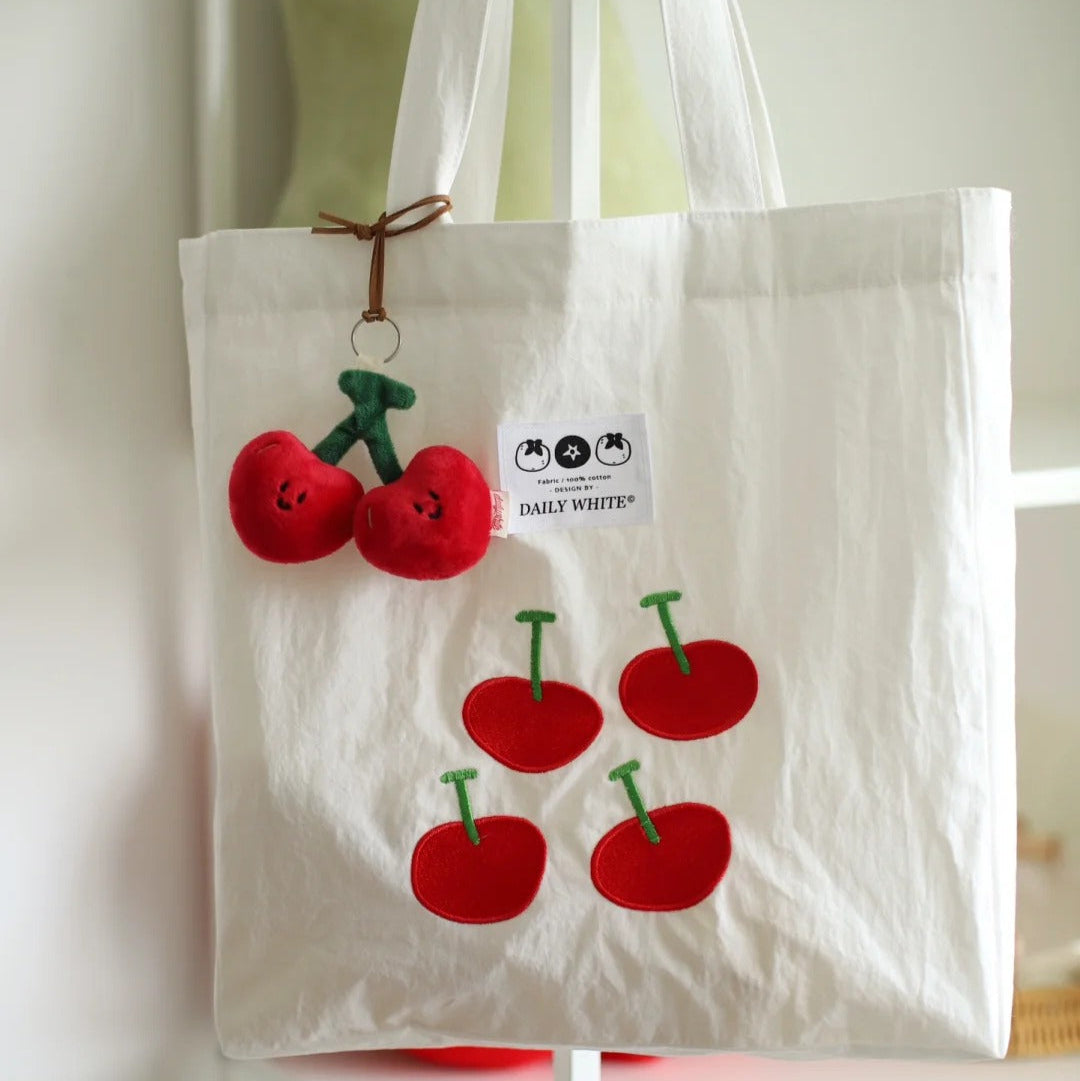 LuLuFun Studio Cherry Bag Charm – Cute Plush Fruit Keychain Accessory