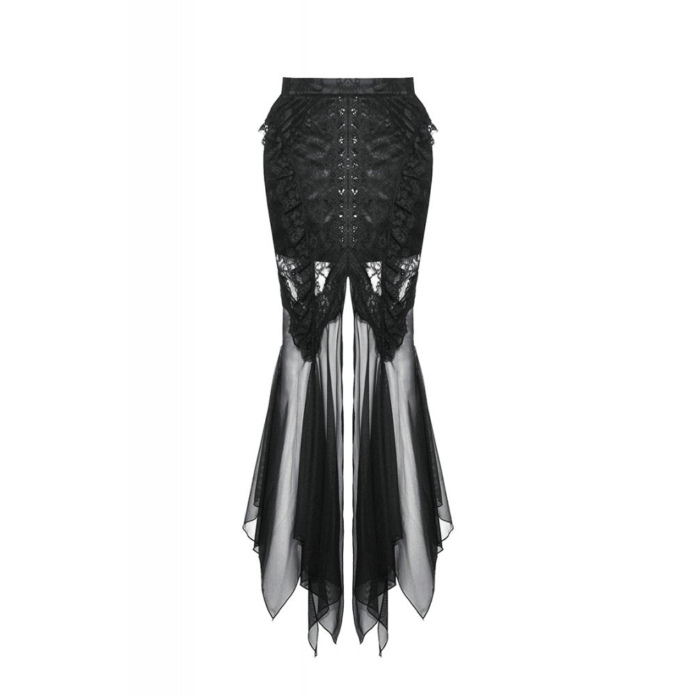 Dark in Love Nevaeh Gothic Lace and Mesh Mermaid Skirt – Black Embroidery