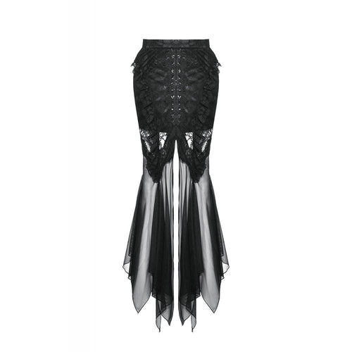 Dark in Love Nevaeh Gothic Lace and Mesh Mermaid Skirt – Black Embroidery