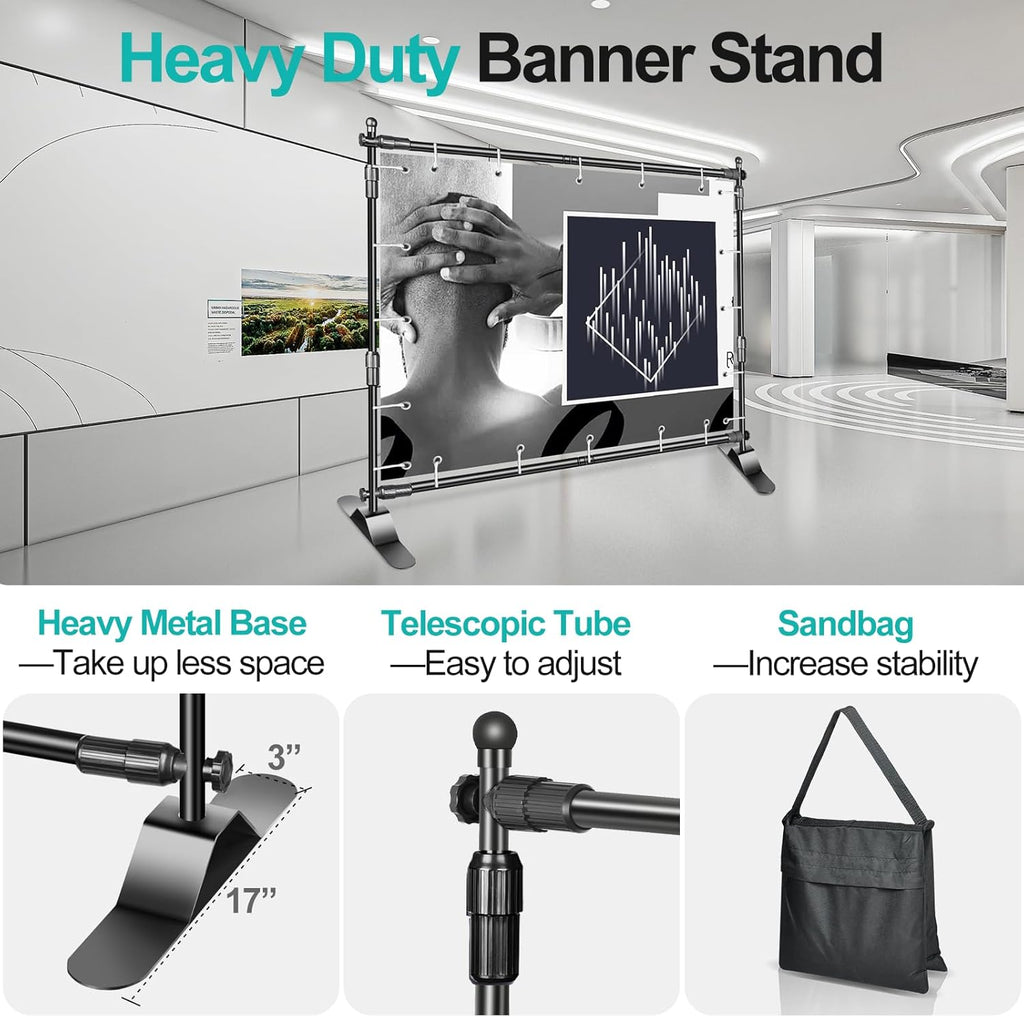 EMART 10x8ft Backdrop Stand | Heavy Duty Adjustable Banner Frame Kit