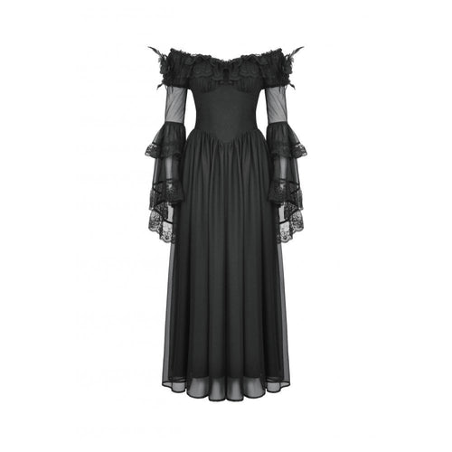 Dark in Love Millicent Black Tulle Feather Gothic Dress with Lace