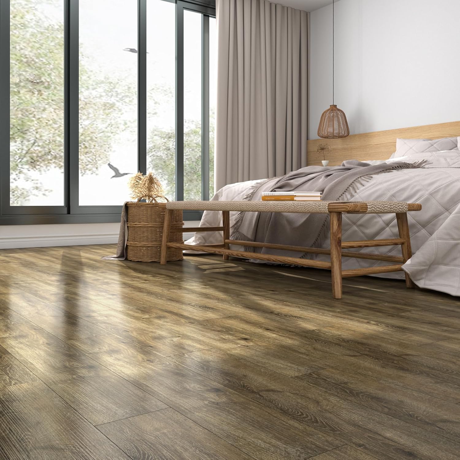 FunStick Beech Wood Effect Vinyl Floor Tiles - 35 Pcs Peel and Stick