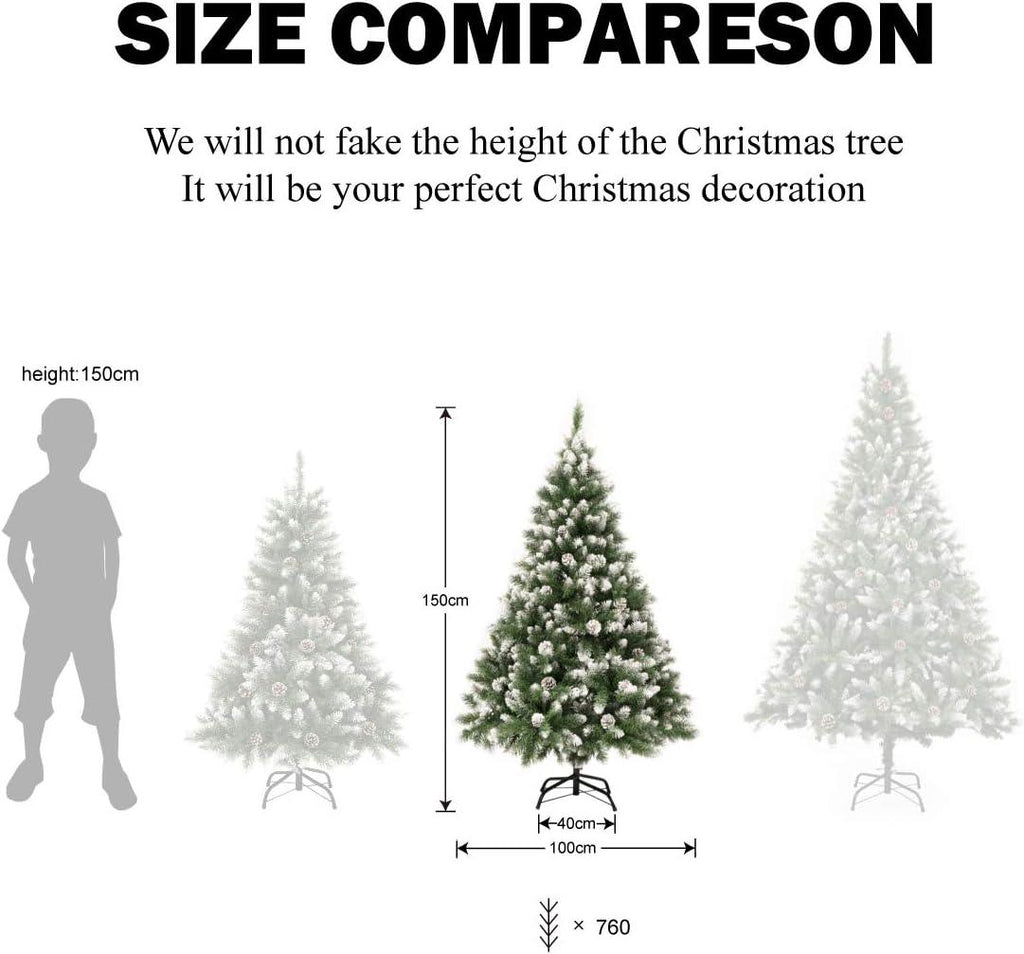 GIGALUMI 5FT Artificial Christmas Tree with Snow and Pine Cones