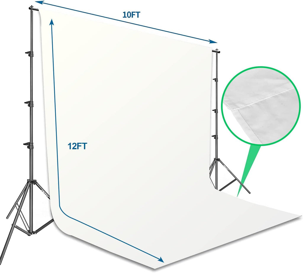 EMART 8.5x10ft Backdrop Stand with 10x12ft White Cotton Screen Kit