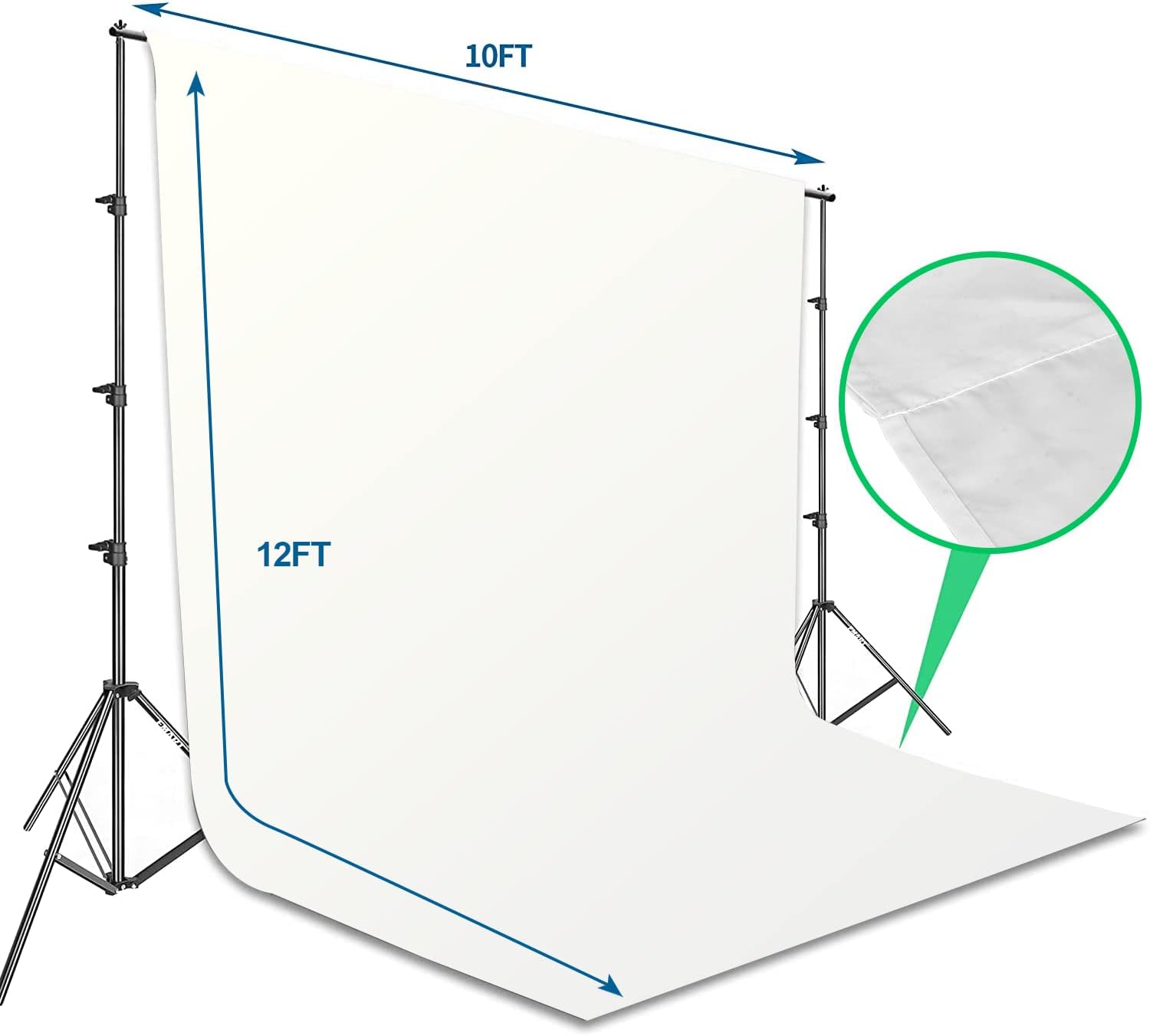 EMART 8.5x10ft Backdrop Stand with 10x12ft White Cotton Screen Kit
