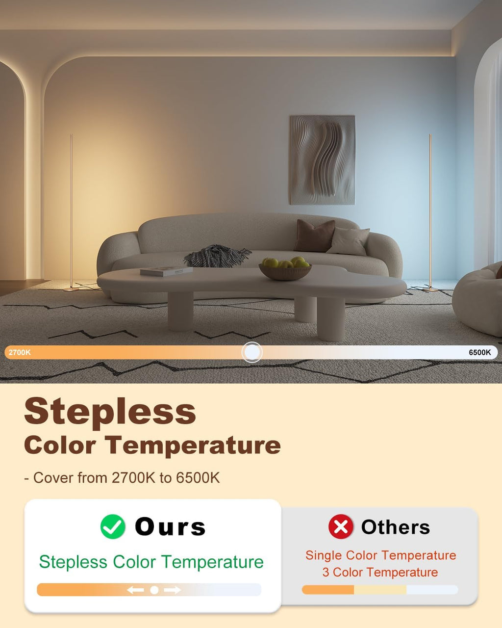 TACAHE LED Corner Floor Lamp – Dimmable Minimalist Mood Light, 57" Gold
