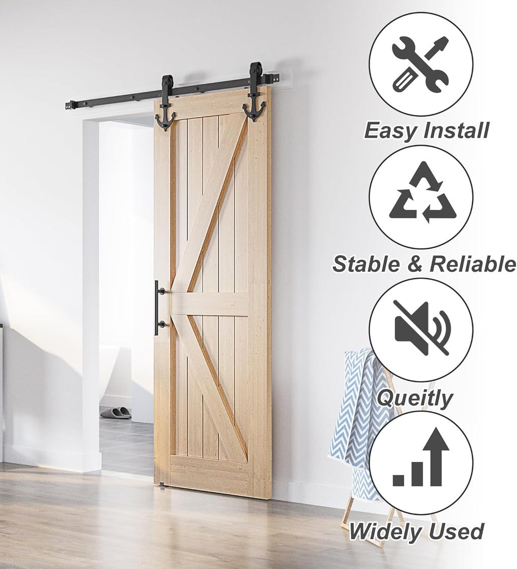SANKEYTEW 7FT Sliding Barn Door Kit – Heavy Duty Anchor Track Black