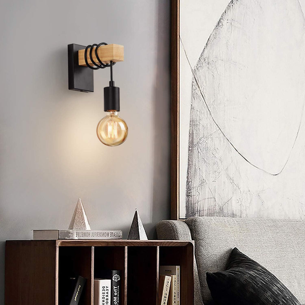 Massive Discounts Wooden Wall Sconce – 2 Pack Industrial E27 Light