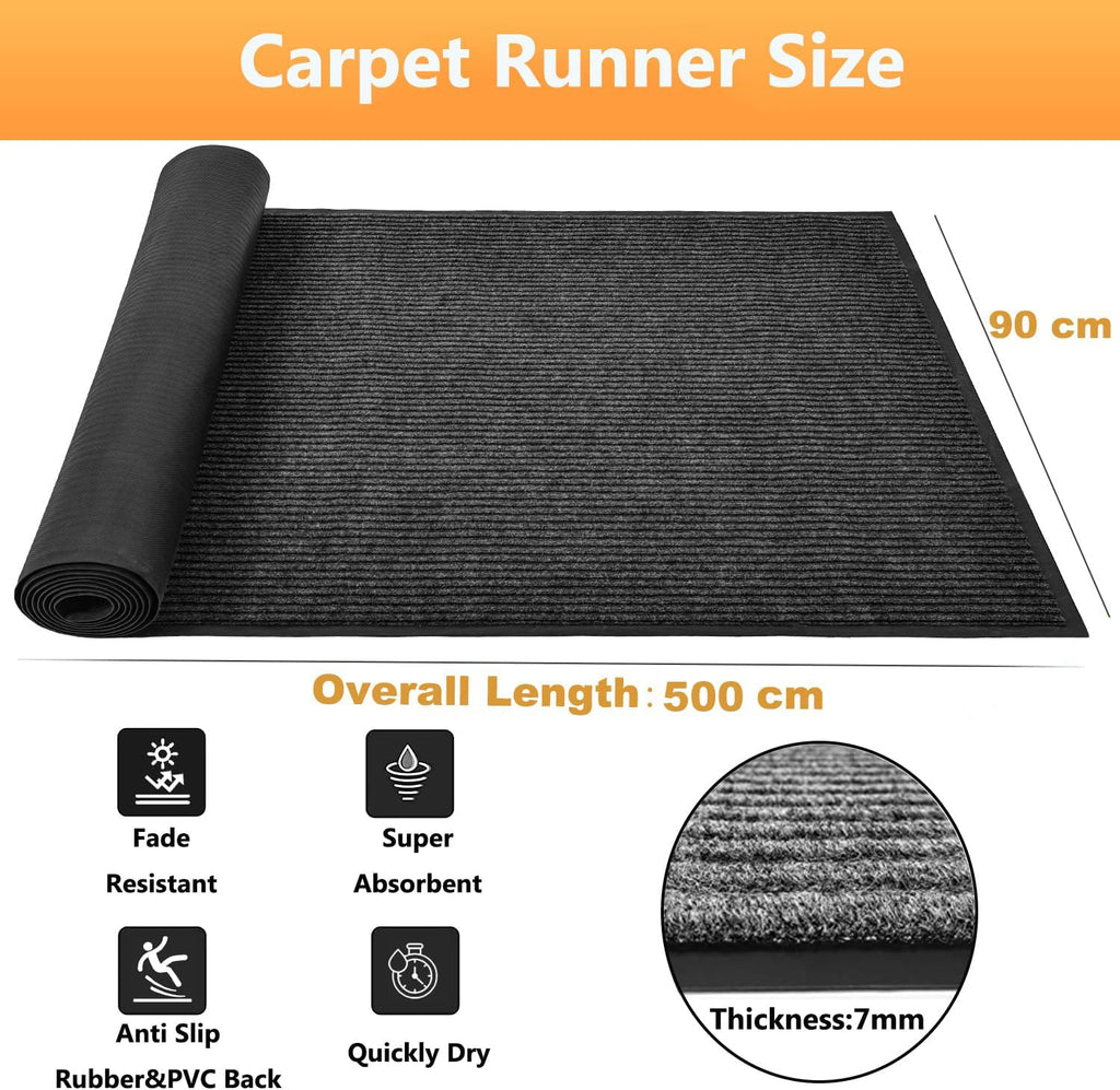 Nisorpa Hallway Runner Rug 90x500cm – Non-Slip Washable Dirt Trapper