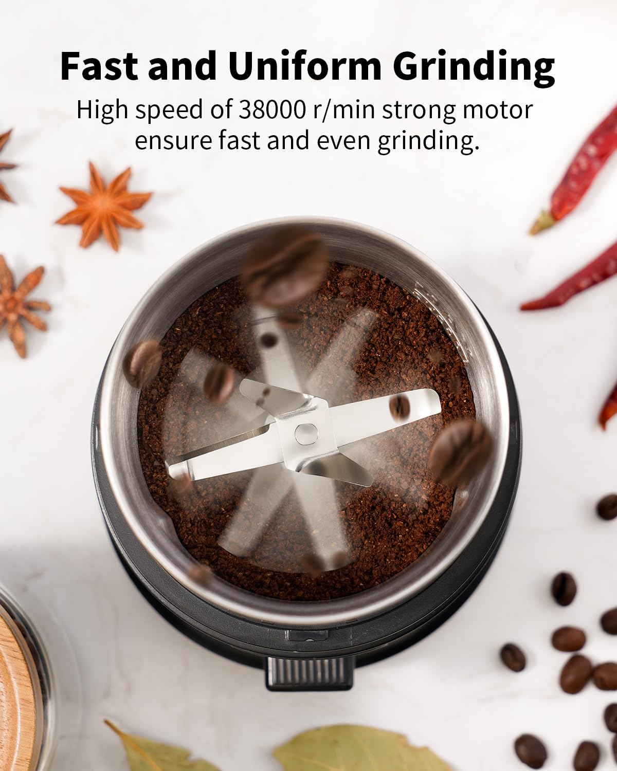 SHARDOR Electric Coffee Grinder – 75g Removable Stainless Steel Bowl
