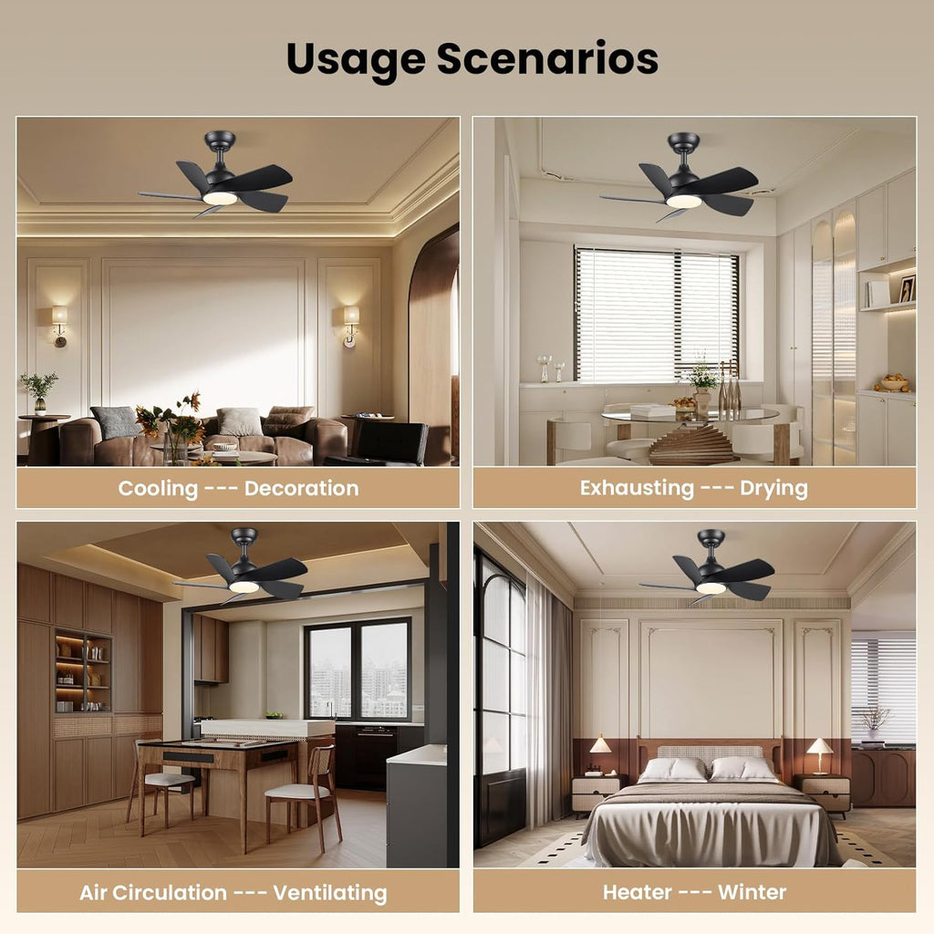 CJOY 30" Ceiling Fan with Light | Quiet DC Motor 5-Blade Modern Fan