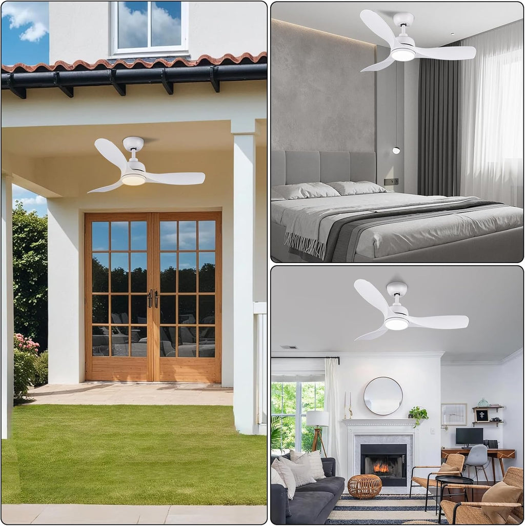 CJOY 42" White Ceiling Fan with Dimmable LED Light and Remote | Quiet DC Motor