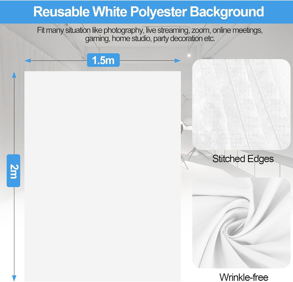 EMART White Photography Backdrop Kit | 1.5x2m Fabric & 2x2m Stand
