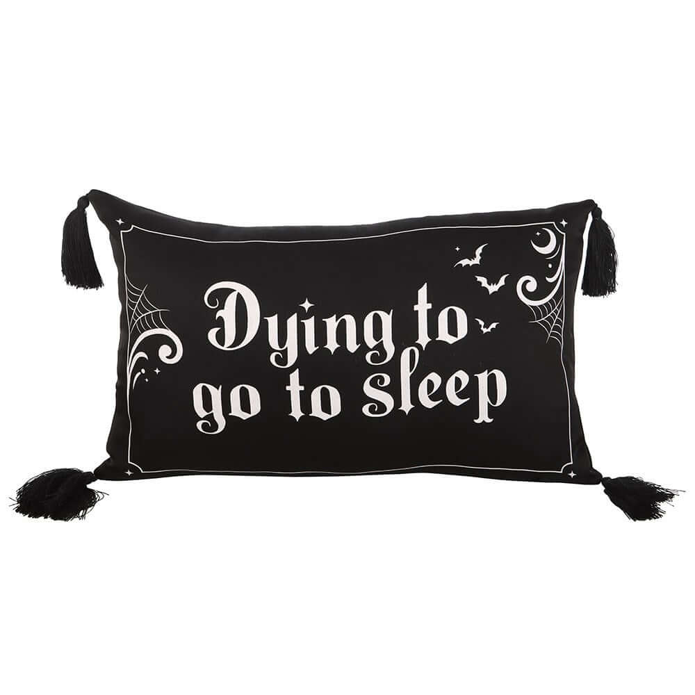 Kate's Clothing Dying to Go to Sleep Gothic Satin Cushion – Black