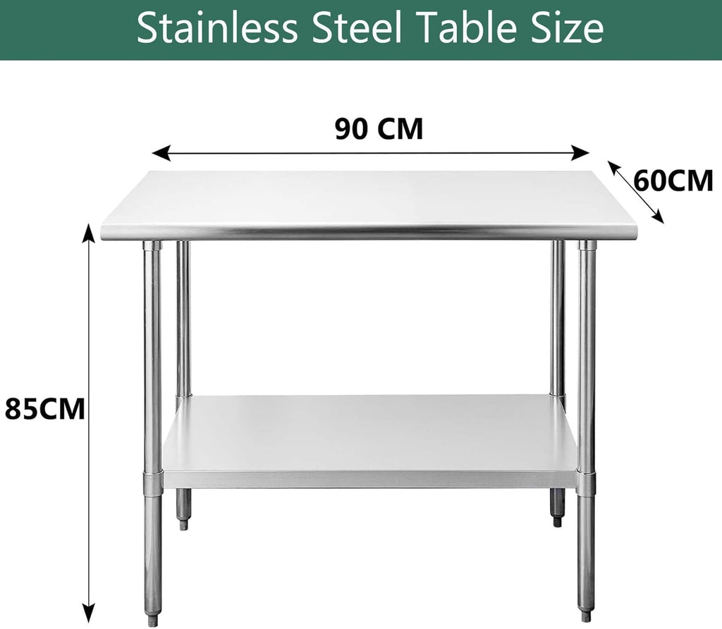 Nisorpa Stainless Steel Kitchen Prep Table with Undershelf - 90x60cm