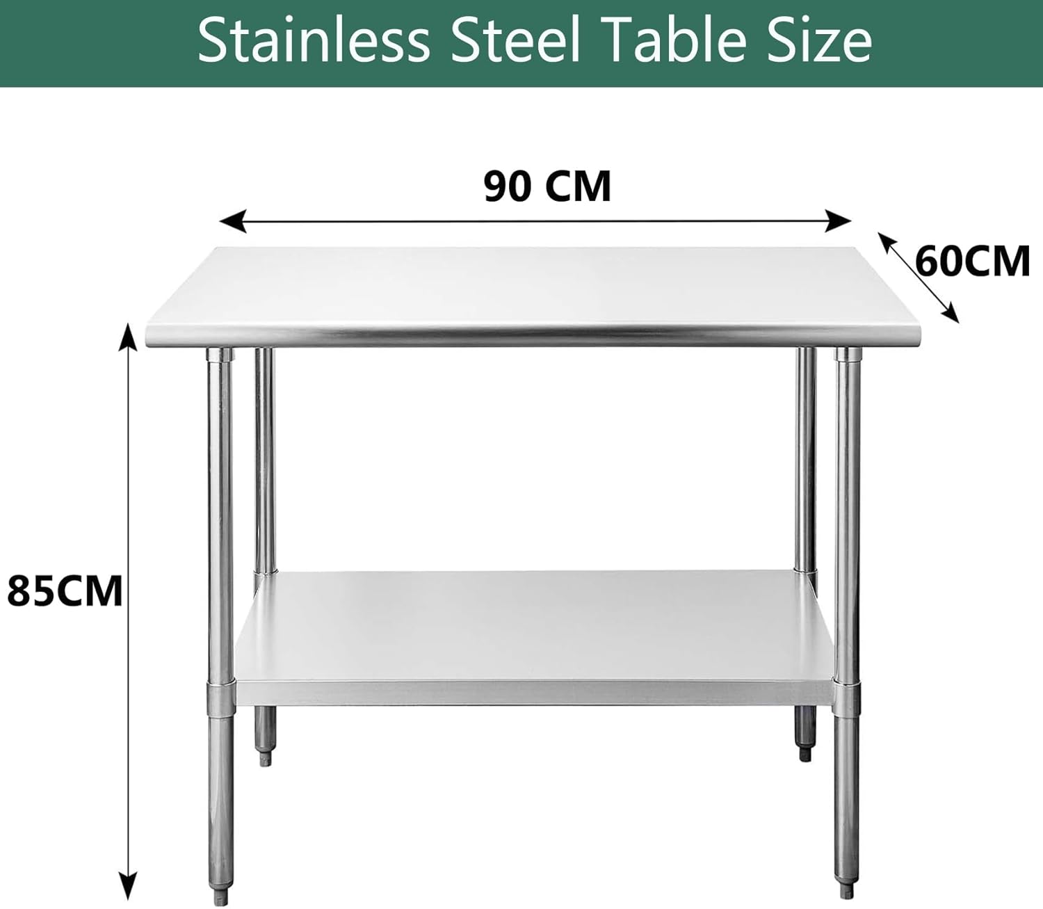 Nisorpa Stainless Steel Kitchen Prep Table with Undershelf - 90x60cm