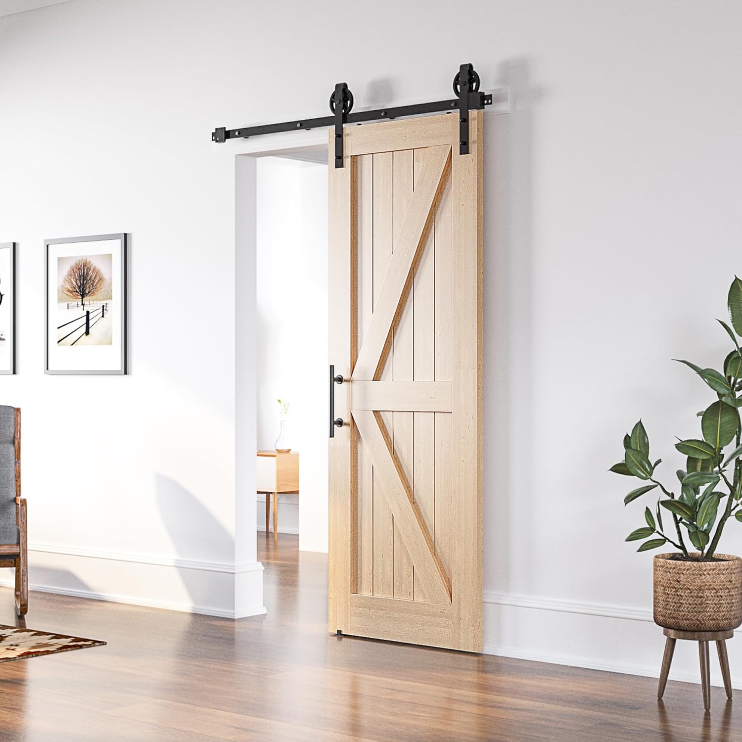 SANKEYTEW 6.6FT Sliding Barn Door Kit | Heavy Duty Black Track Hardware