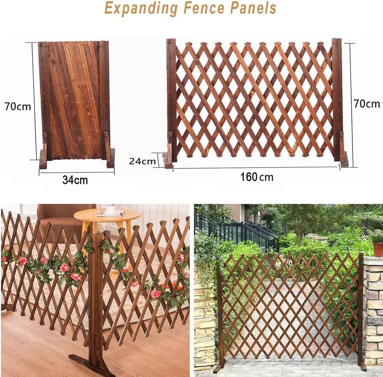 Nisorpa Expanding Wooden Trellis Garden Fence Panels, 2 Pack – 160cm