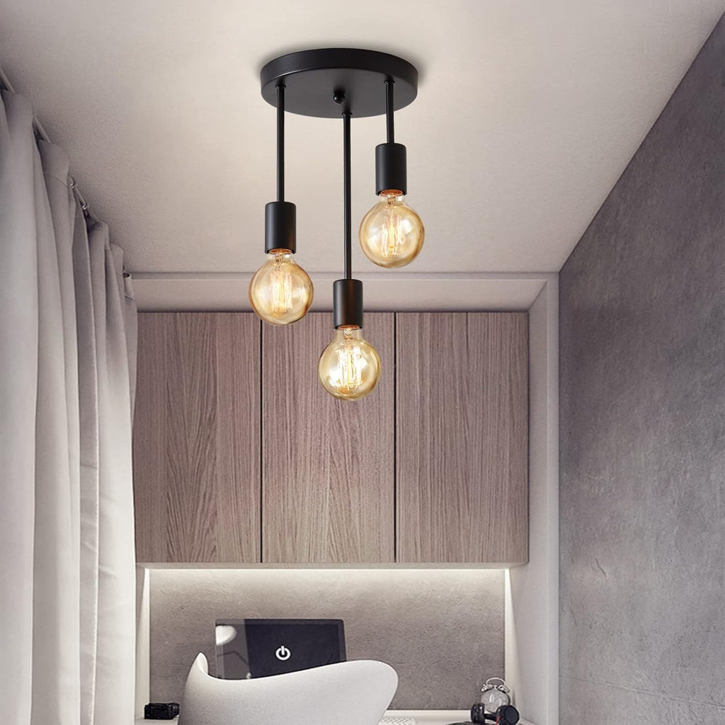 Lightsjoy 3-Way Black Ceiling Spotlight – Industrial E27 Metal Light