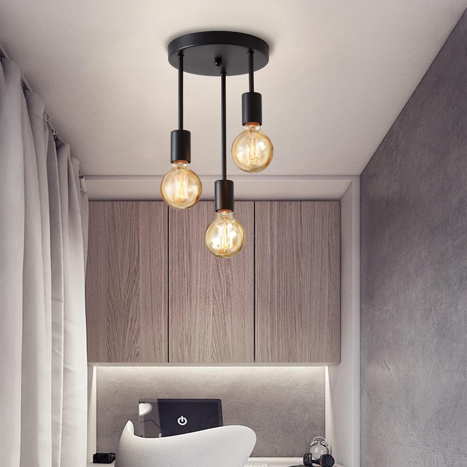 Lightsjoy 3-Way Black Ceiling Spotlight – Industrial E27 Metal Light