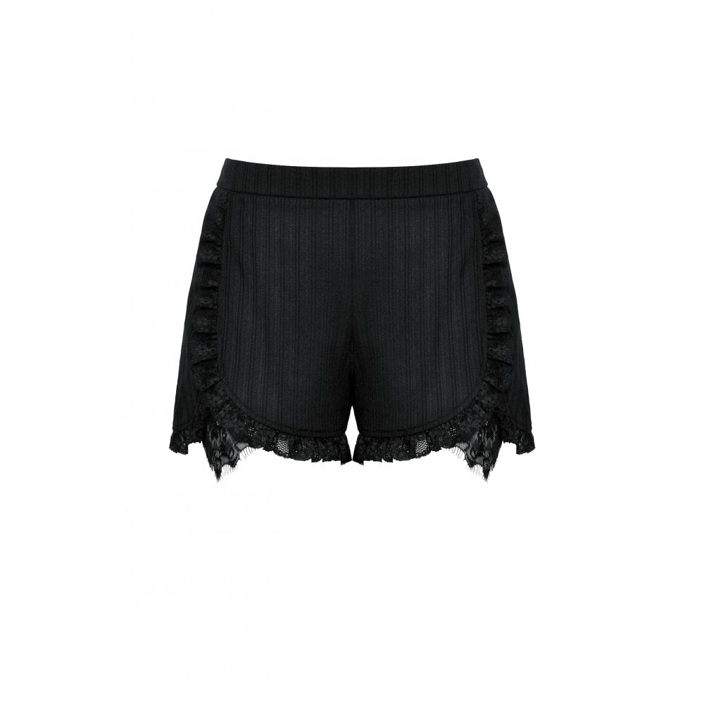 Dark in Love Tatum Black Gothic Pinstripe Shorts with Lace Trim
