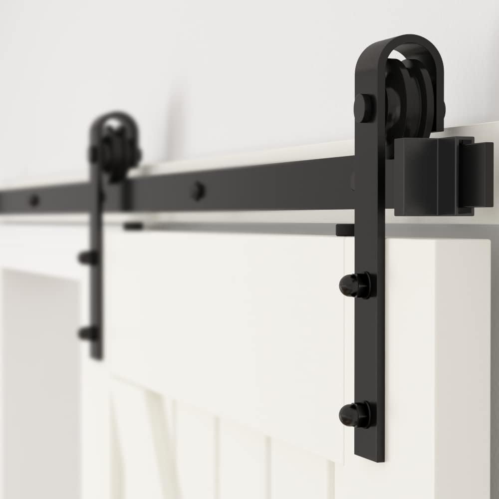 SANKEYTEW 8FT Heavy Duty Sliding Barn Door Kit | Black Carbon Steel