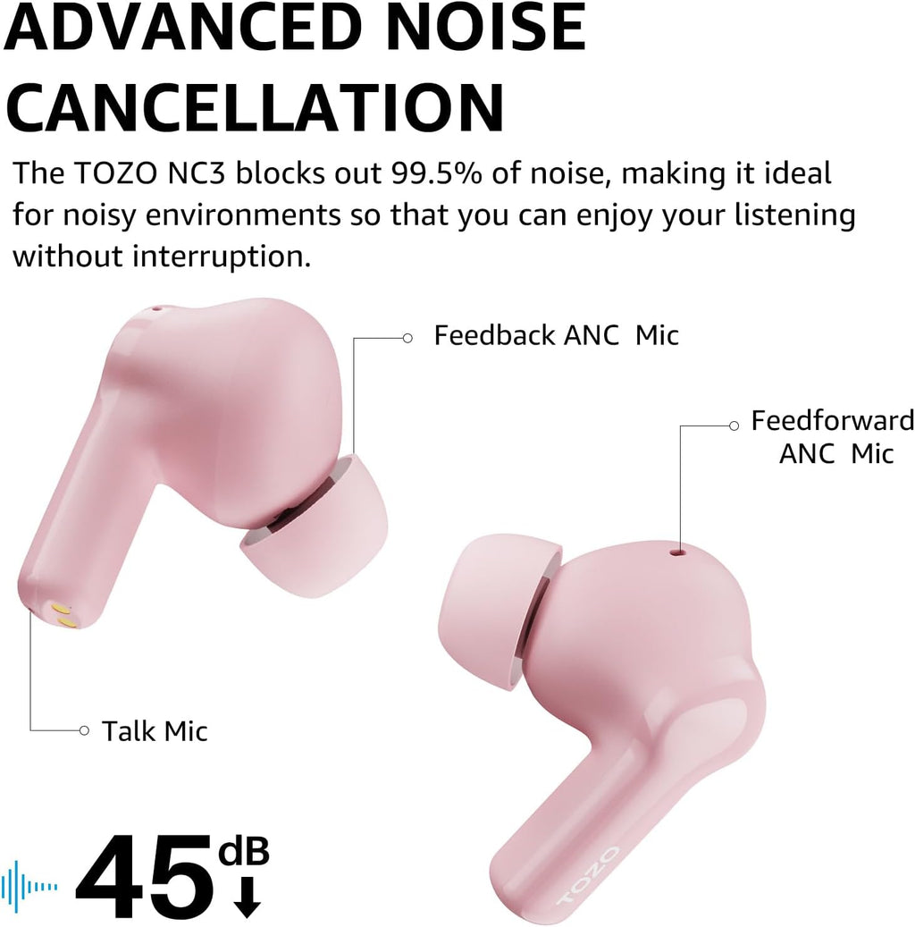 TOZO NC3 Hybrid Active Noise Cancelling Wireless Earbuds | IPX8 | 55H