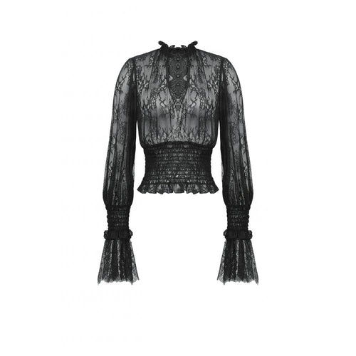 Dark in Love Aoife Black Victorian Lace Top – Gothic Pleated Waist Blouse