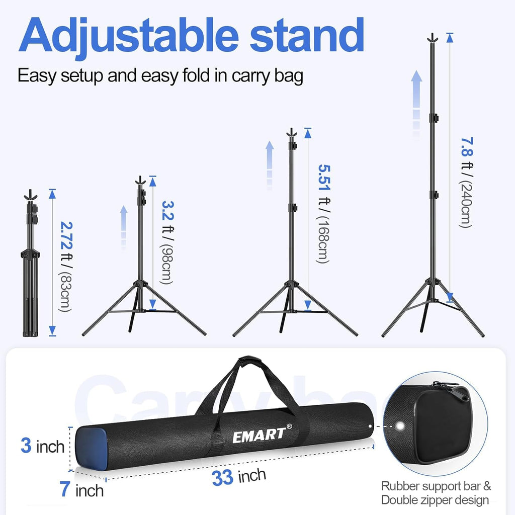 EMART 3x2.4m Backdrop Stand - Adjustable Photo Studio Support Kit