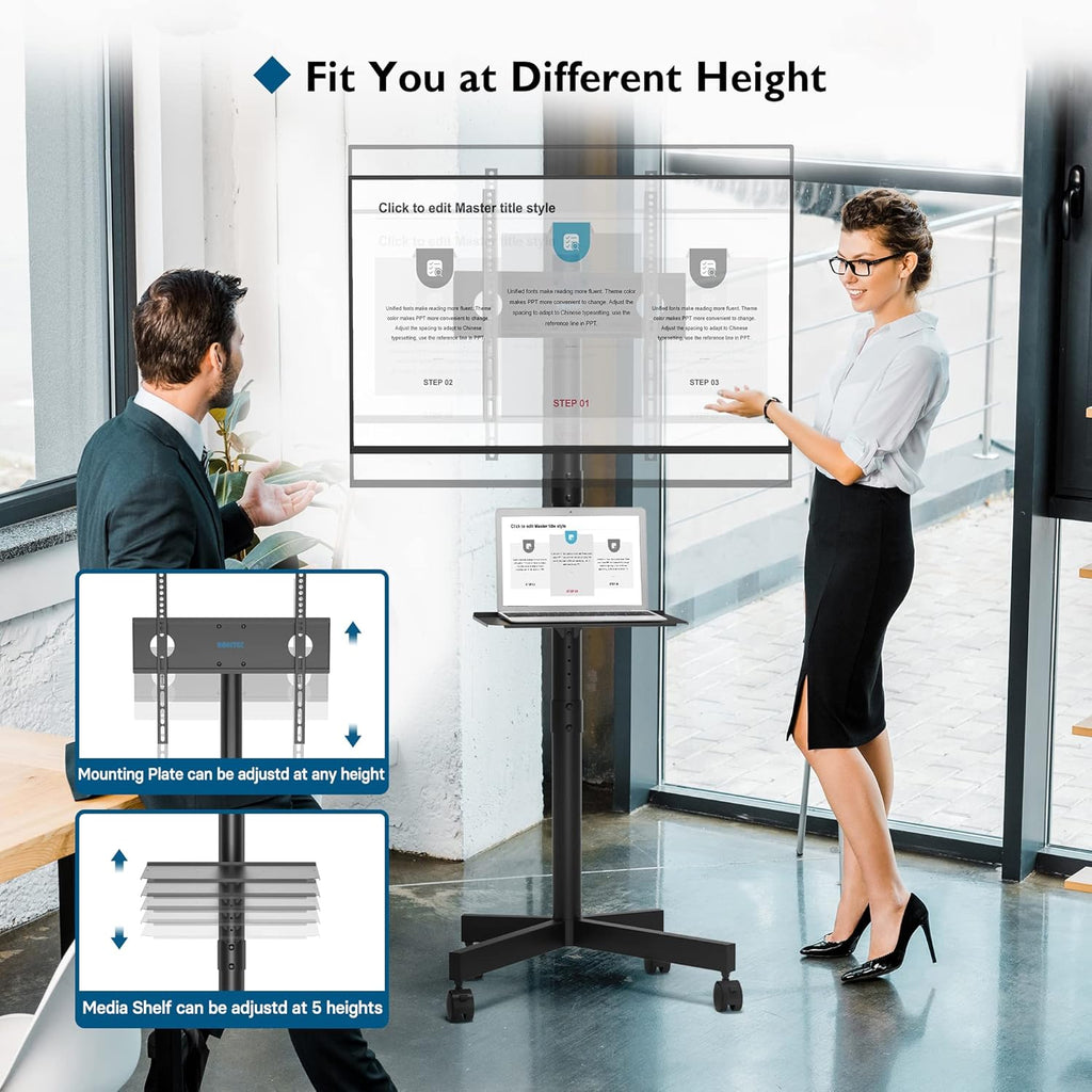 BONTEC Mobile TV Stand on Wheels | 23-60 Inch Height Adjustable Cart