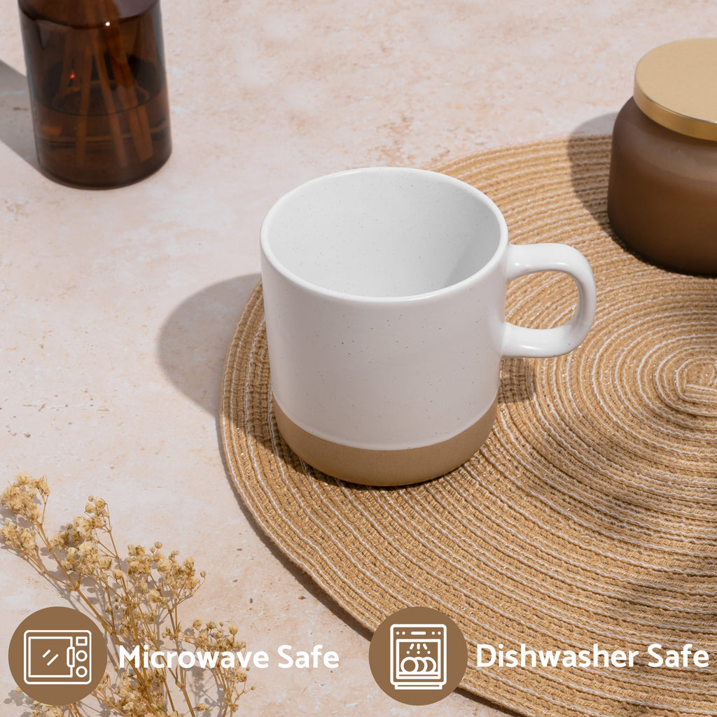 Mogarden White Speckled Stoneware Ceramic Coffee Mug Set - 4 Pack, 12oz