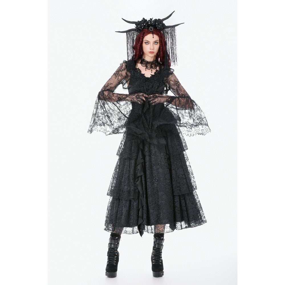 Dark In Love Gothic Lace Bell Sleeve Cape – Dragon Embroidery
