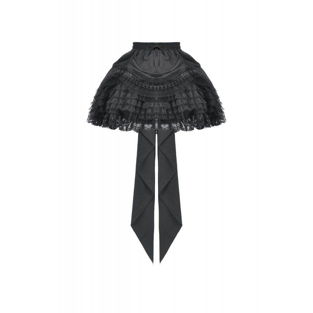 Dark In Love Beatrix Black Satin Ruffled Lace Goth Overskirt