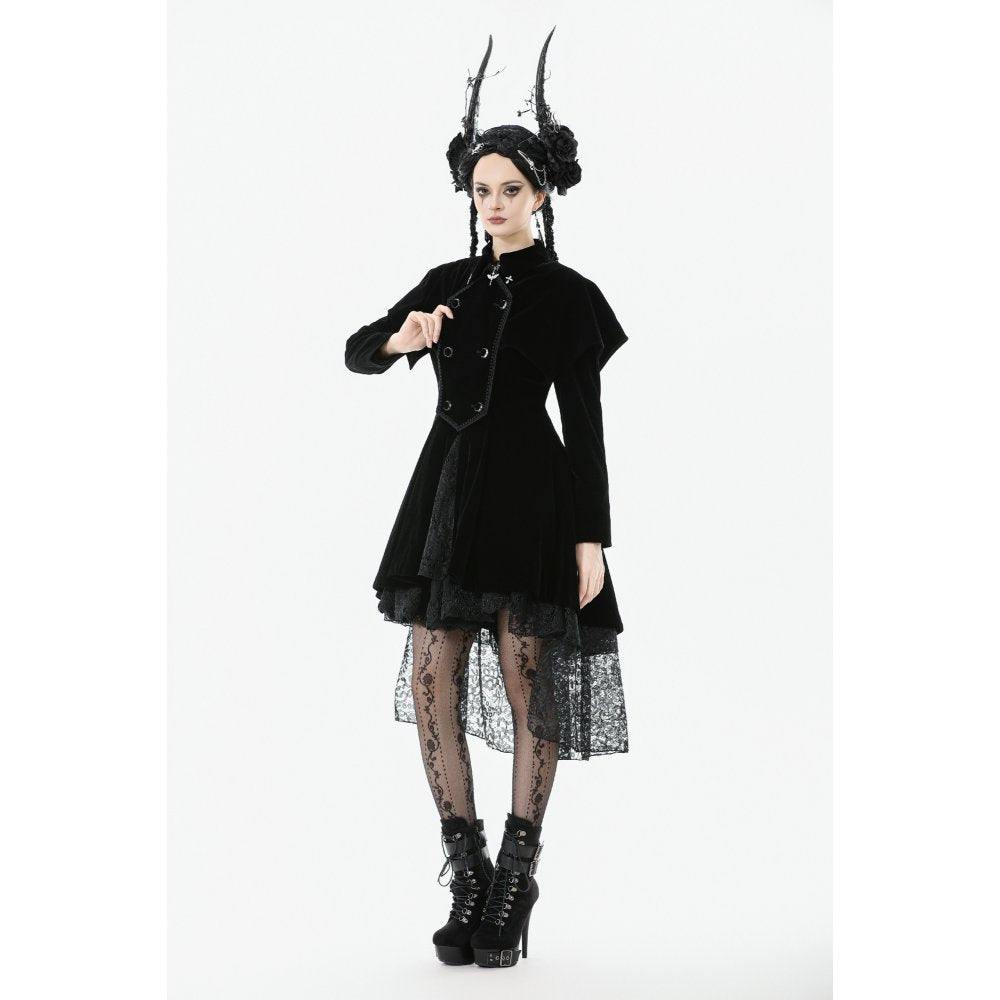 Dark in Love Lilith Officer Velvet Coat – Black Gothic High-Low Jacket
