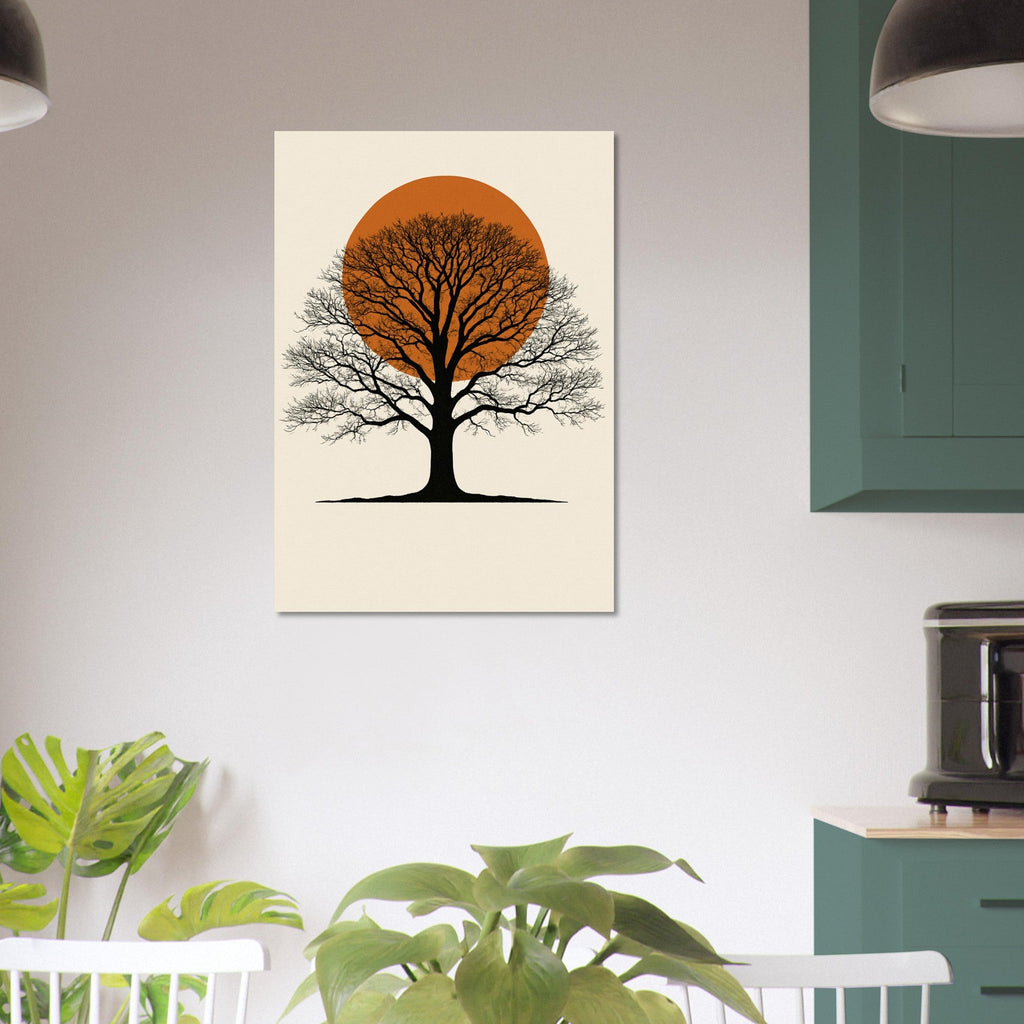 Oak Tree Sunset Wall Art – Minimalist Botanical Print, Earth Tone Nature Decor