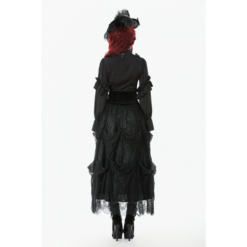 Dark in Love Gloriana Gothic Black Tulle and Lace Draped Maxi Skirt