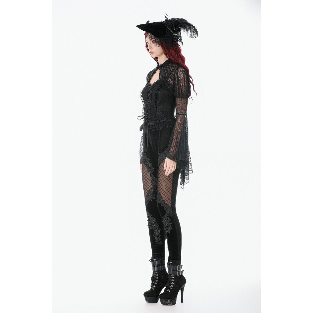 Dark in Love Gothic Velvet Mesh Patchwork Leggings – Slim Fit Trousers