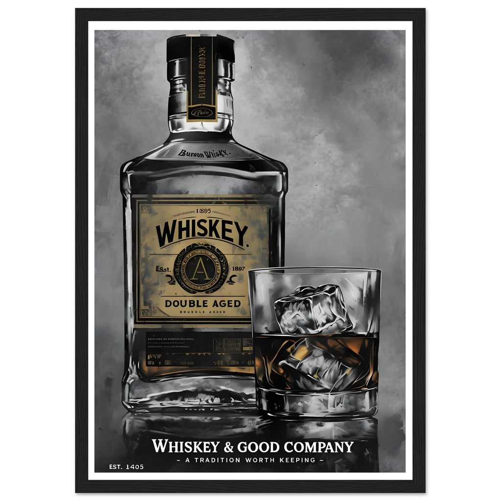 Noir Whiskey Bottle Framed Poster – Sophisticated Wall Art for Home Bars & Lounges