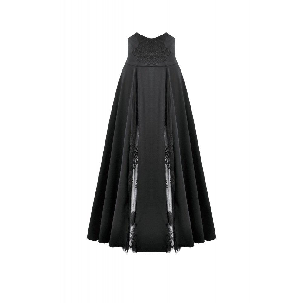Dark in Love Gothic Long Skirt – High Waist Lace Inset Flowing Skirt
