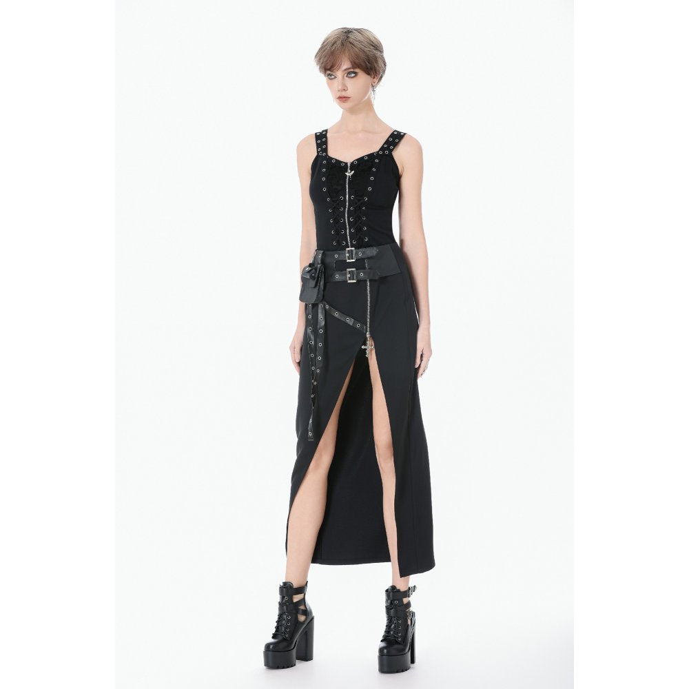 Dark in Love Punk Lace-Up Corset Top – Cotton Mesh Vest with Eyelets