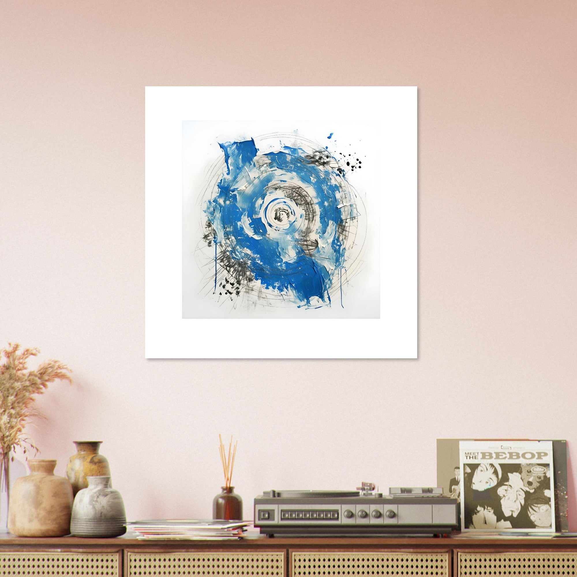 Abstract Blue & White Impasto Art Print – Modern Wall Poster