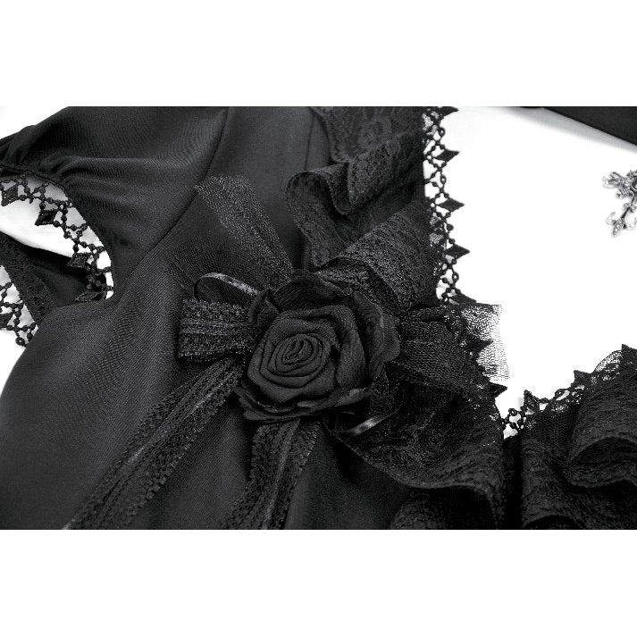 Dark in Love Courtly Cross Gem Gothic Blouse | Black Lace Puff Sleeve