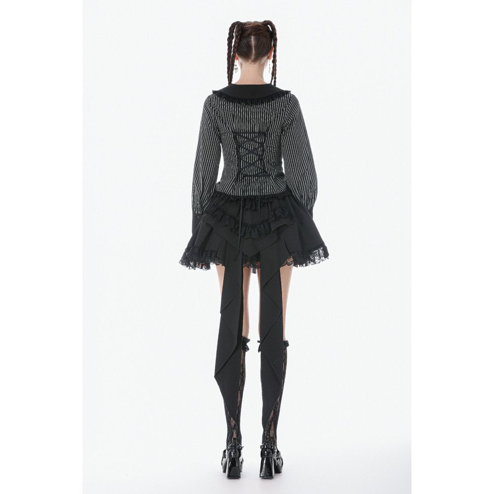 Dark in Love Gothic Peter Pan Collar Lace Shirt | Striped Cotton Top