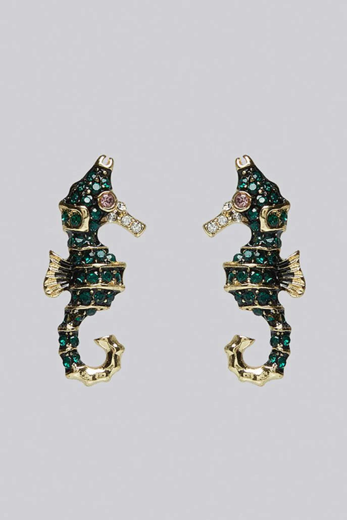 Ora Seahorse Green Stud Earrings