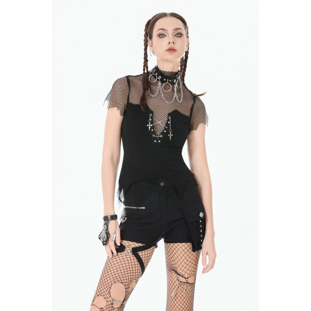 Dark in Love Punk Metal Utility Shorts – High-Waisted Industrial Style
