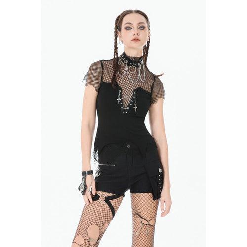 Dark in Love Punk Metal Utility Shorts – High-Waisted Industrial Style