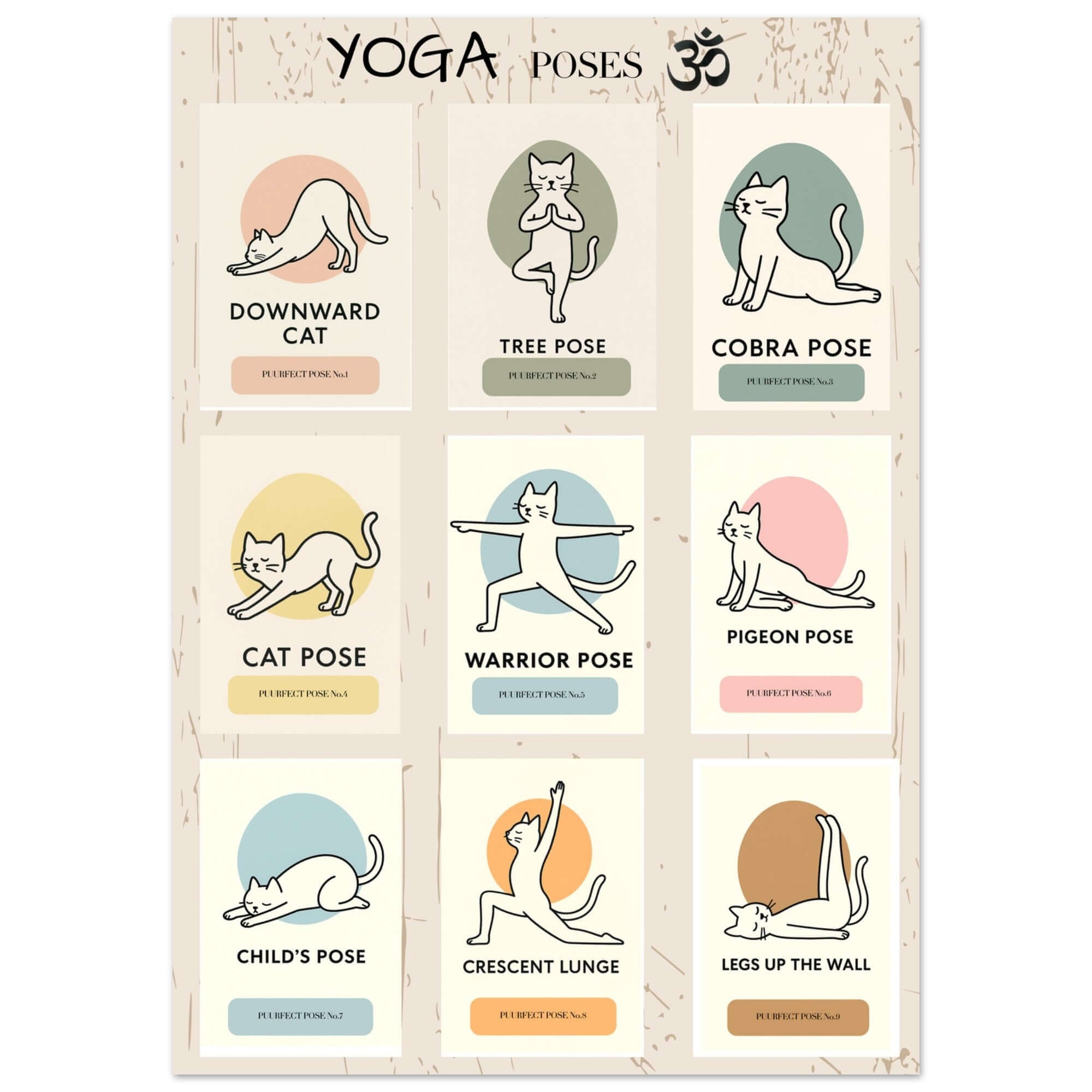 Funny Cat Yoga Wall Art – Cute Feline Yoga Poses Poster, Playful Wellness Decor
