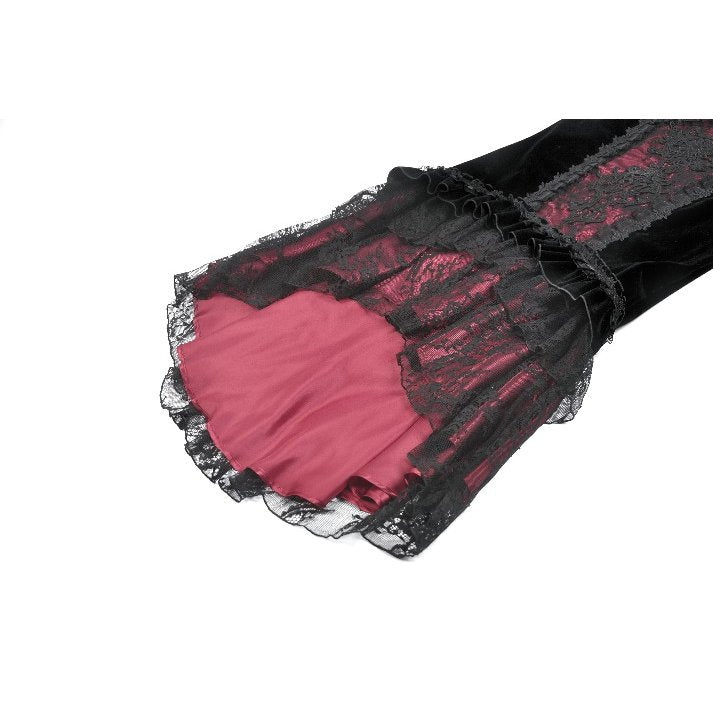 Dark in Love Gothic Velvet Mermaid Skirt – Elegant Red Lace Trim