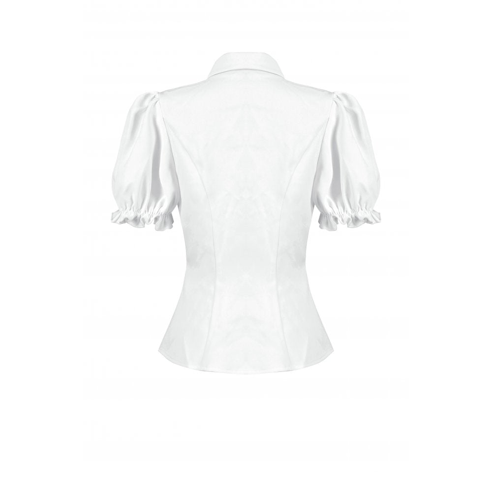 Dark in Love Elysia White Goth Blouse – Victorian Ruffle Puff Sleeve
